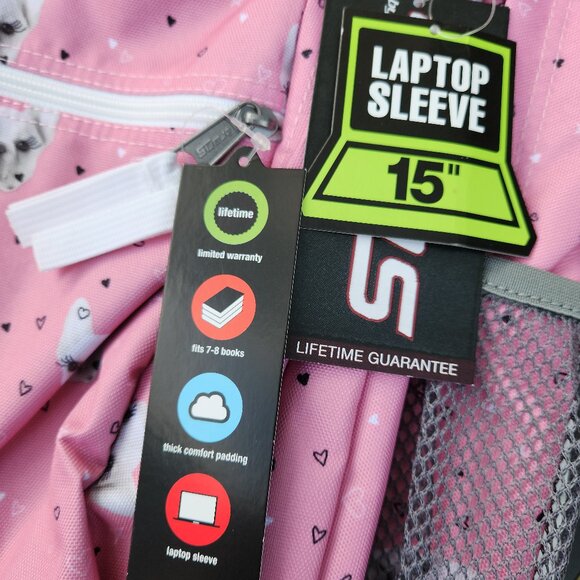 JanSport Supermax French Bulldog Fierce Frenchies Pink 18" Backpack Laptop - Picture 3 of 3